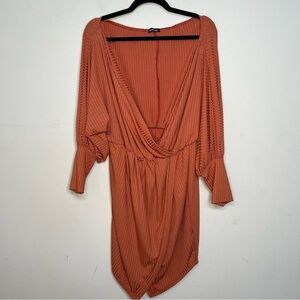 BOOHOO Rust Wrap Front Fall Dress